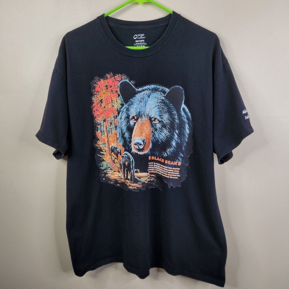 Port & Company Y2K Vintage Mens Adirondack Black Bear Front Side Graphic Tee XL